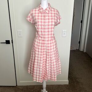 Pink gingham shirt dress